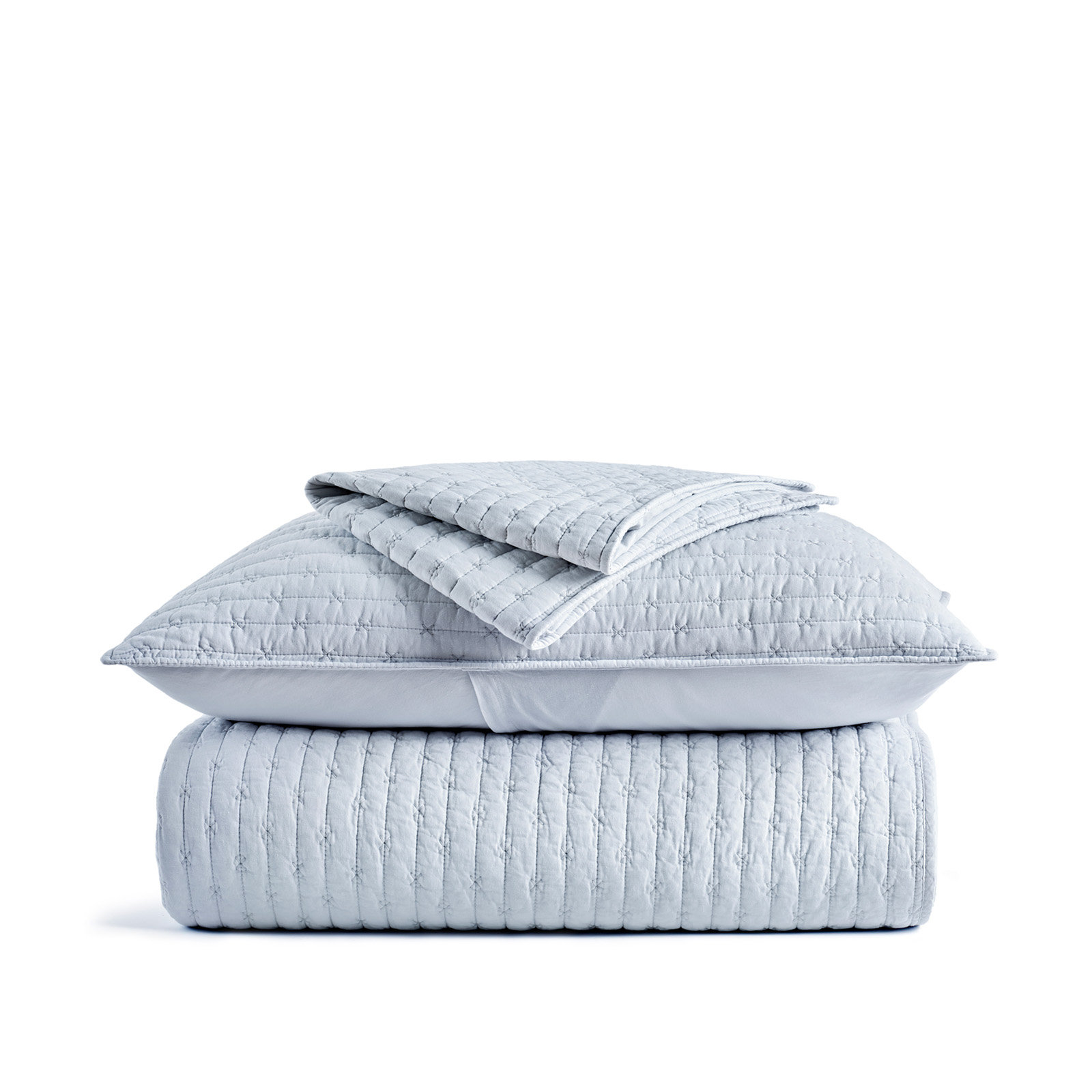 Cotton Quilt Set, Queen + 2 Shams, Powder Blue