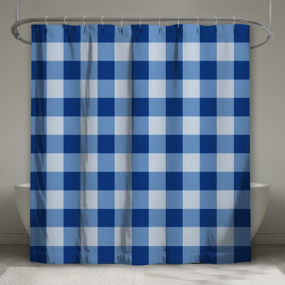 Rideaux de douche en vichy bleu et blanc très longs