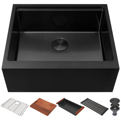 26" L x 22" W Workstation Farmhouse Apron Front Kitchen Sink Undermount 16 Gauge Stainless Steel Single Bowl With Accessories