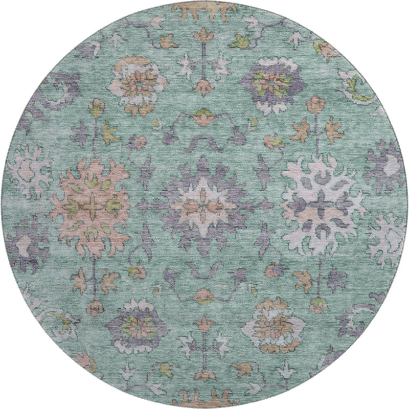 Premium Machine Washable Mayfield AMF2052 Global Rug, Mint, 8' Round