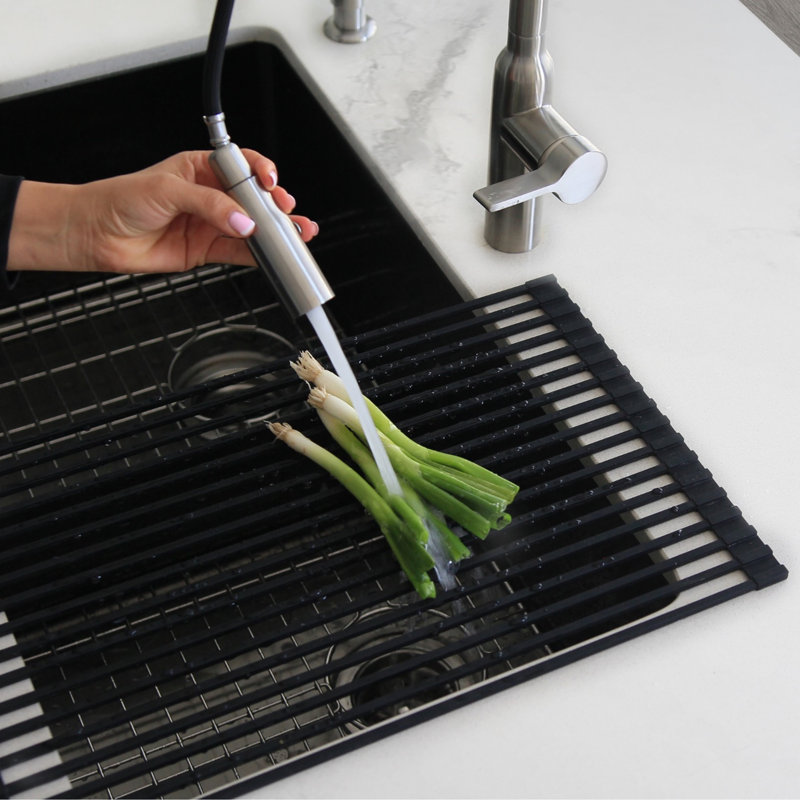 STYLISH 20 inch Over The Sink Roll-up Dish Drying Rack, Black