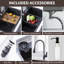 Évier de cuisine à simple cuve en acier inoxydable noir, évier de poste de travail avec accessoires coulissants