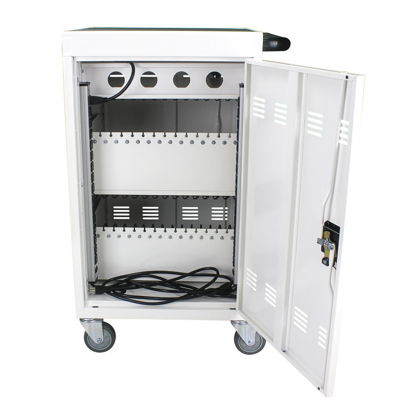 Mobile Charging Cart And Cabinet For Tablets Laptops 35-Device -Silver, Blanc antique