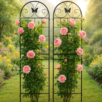 Paquet de 2, treillis en métal robuste pour le jasmin d'escalade intérieur, finition, pièces prédécoupées, 20 po x 71 po, fleurs verticales intérieures / extérieures à motif de lierre rose, cadre galvanisé, large, hauteur de 71 po, facile