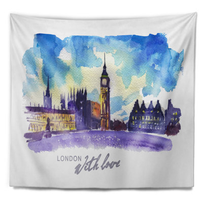 Cityscape London Purple Illustration Tapestry