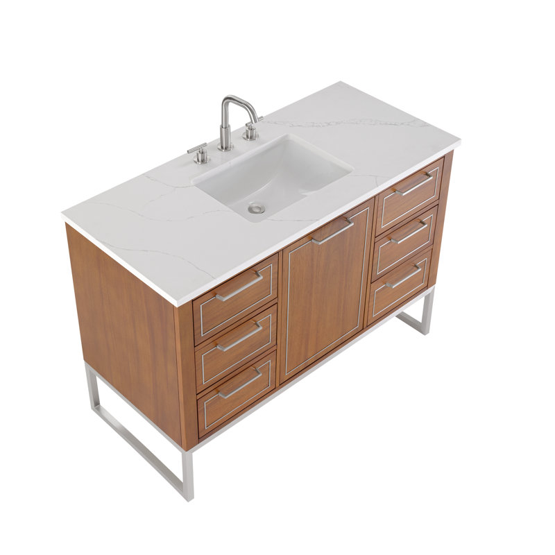 Markham 48'' W Single Vanity, Midnight Black, Satin Brass, Carara Marble