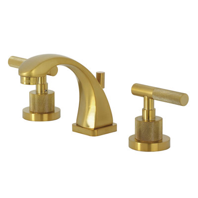 Kingston Brass Convergent Two-Handle 3-Hole Deck Mount Widespread Bathroom Faucet with Knurled Handle and Brass Pop-Up Drain