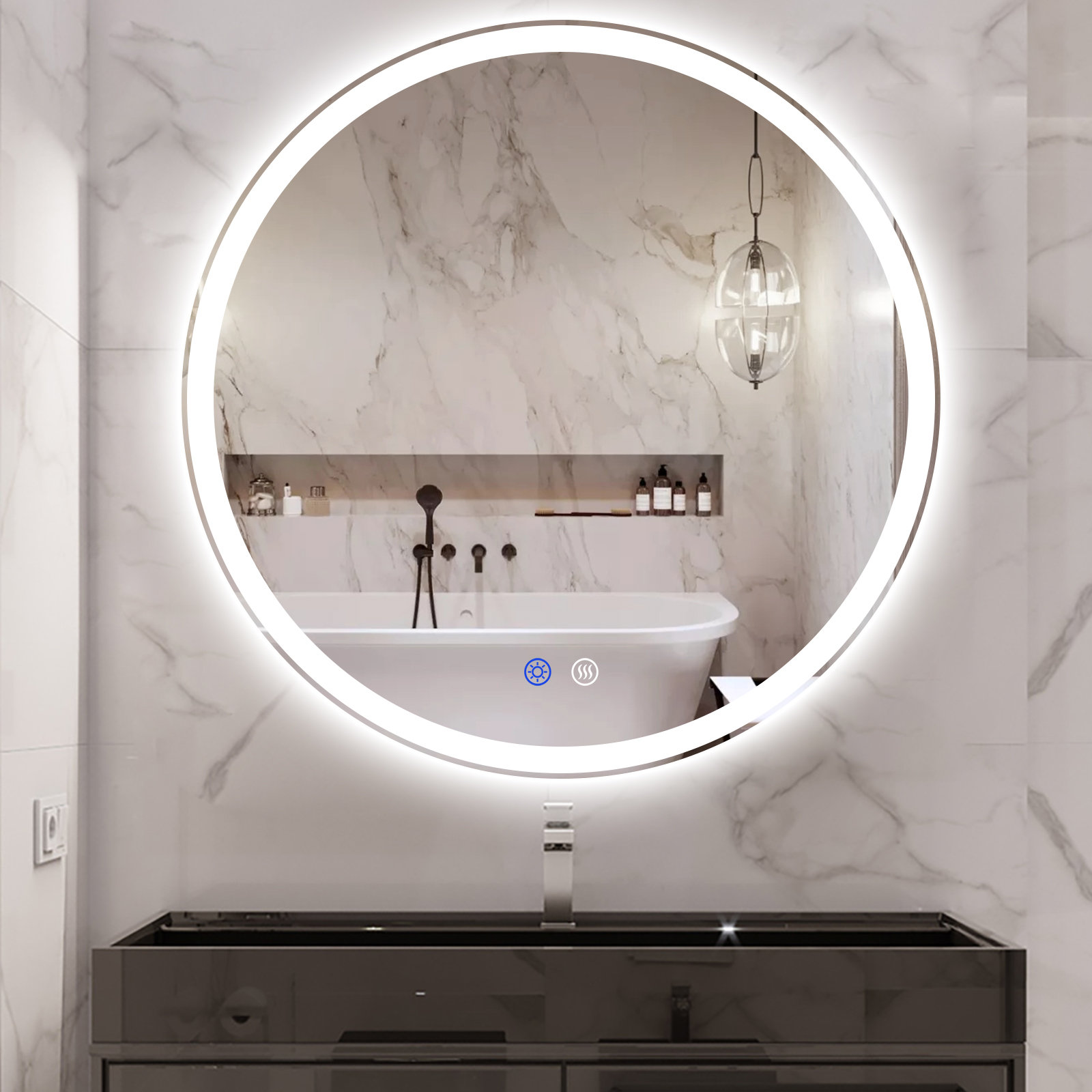 Modern & Contemporary Lighted Fog Free Round Bathroom / Vanity Mirror Orren Ellis Size: 36 H x 36 W