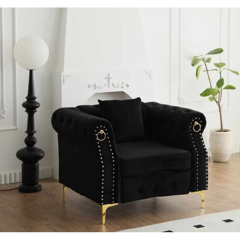  Fauteuil rembourré avec pieds en métal, Noir