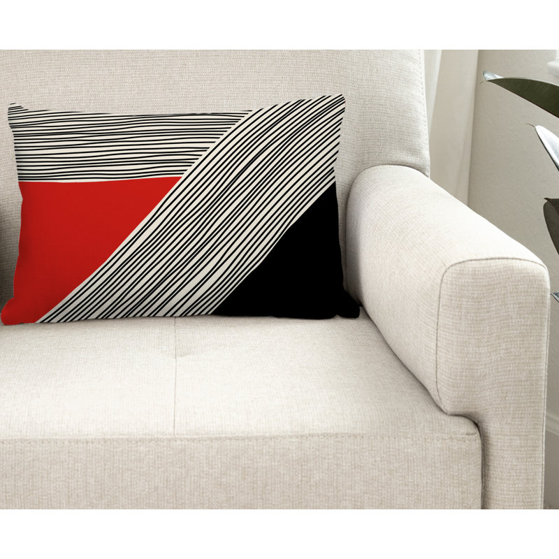 Coussin Cassie, H 14 po x l 20 po, Rouge / crème / noir