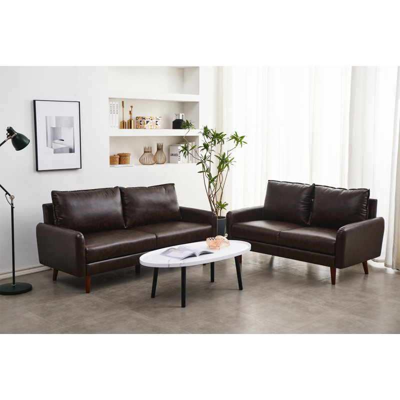 Seeaventus 2 - Piece Faux Leather Living Room Set, Dark Brown