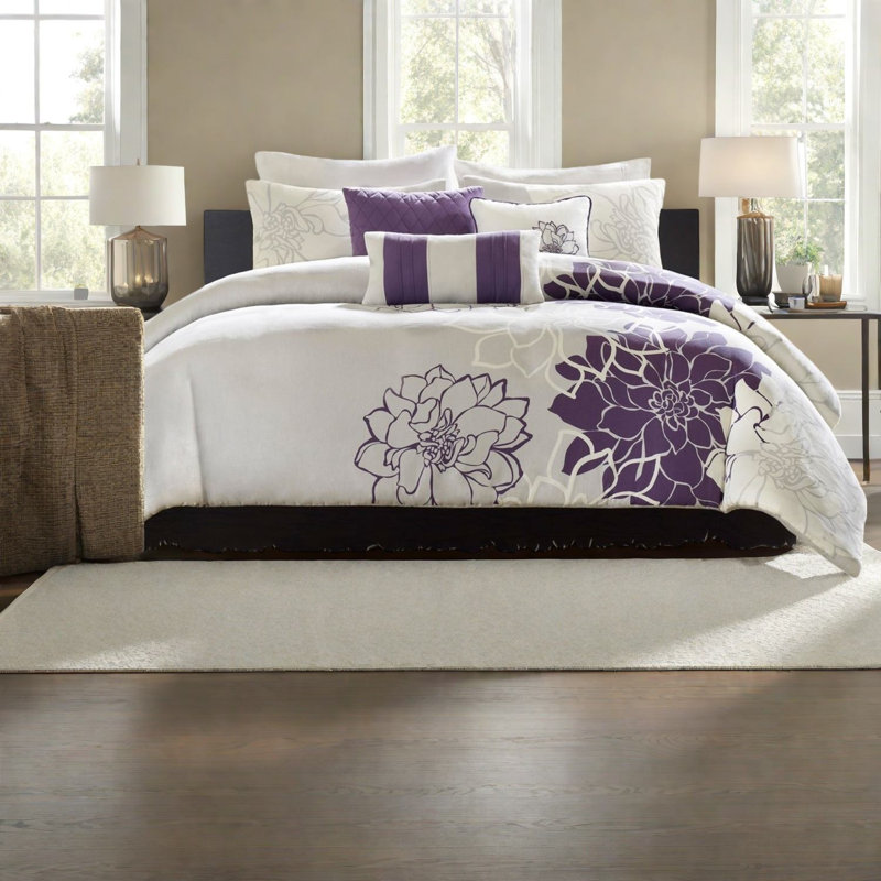 Ensemble de literie luxueuse pour lit très grand 6 pièces en satin de coton à motif floral