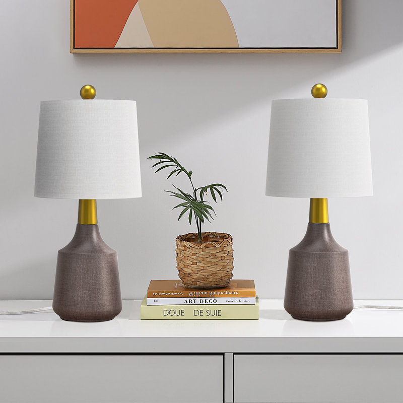 19.75'' Small Ceramic/Metal Table Lamp (Gray) - Modern Funky Accent Table Lamps For Bedroom Bedside/Nightstand, Living Room & Desk