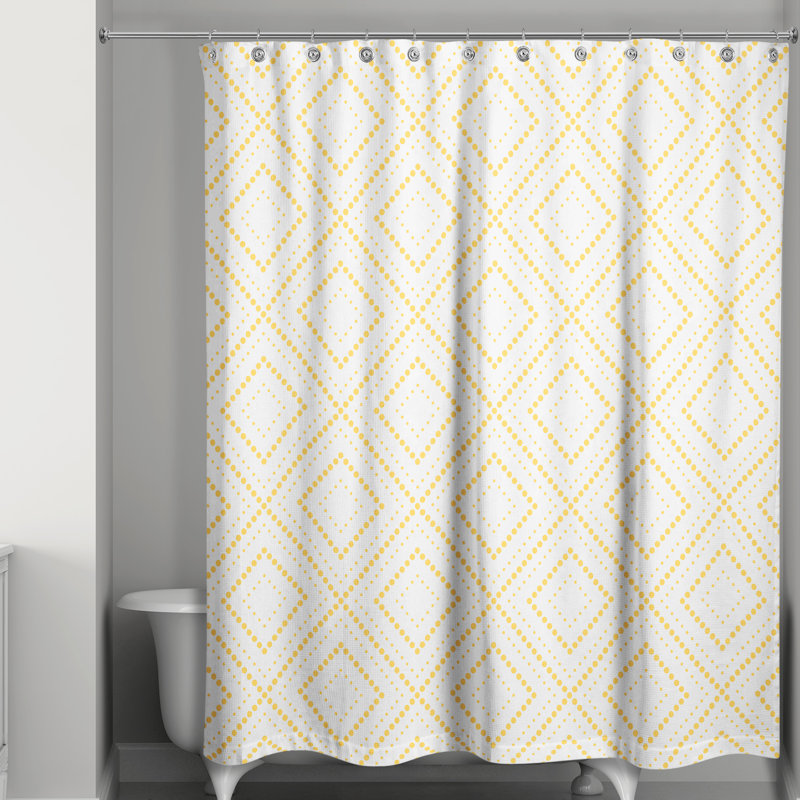 Rideau de douche simple à motif géométrique, Blanc / Jaune