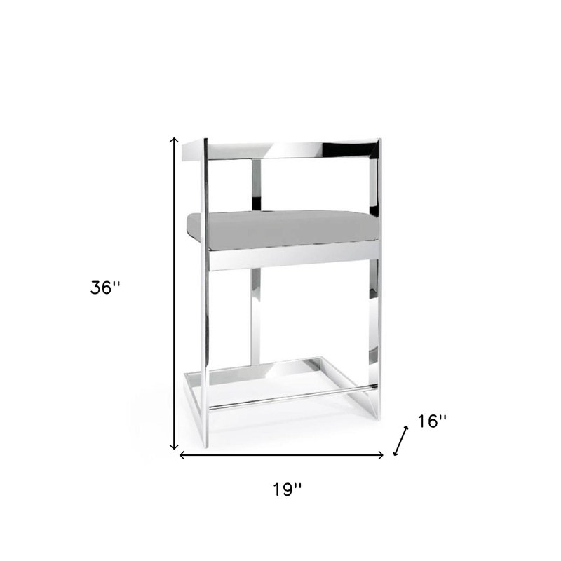 Chaise de bar 26 po en velours gris et argent et acier inoxydable