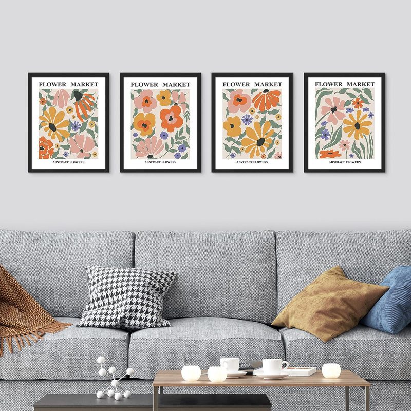 «Flower Market», reproduction encadrée de 4 pièces, H 14 po x l 11 po x P 1 po, Cadre blanc