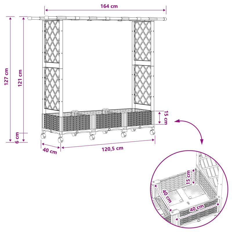 Raised Garden Bed, 127cm H x 164cm W x 40cm D, Light Grey