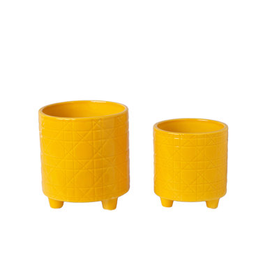 Ceramic Round Pot Gloss Finish Yellow-5.50"H