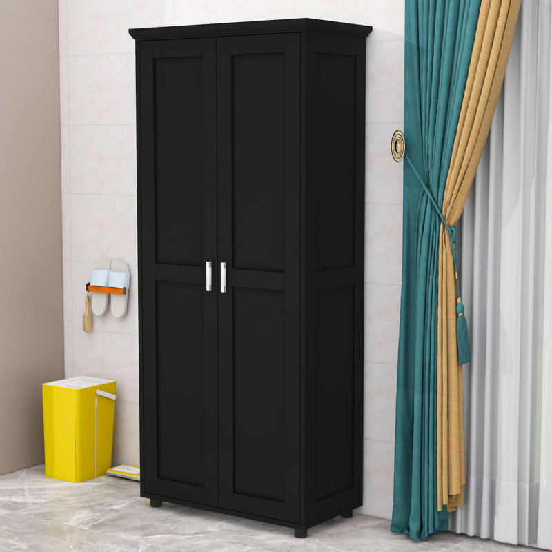 Lofty Wooden Bookcase With Dual Doors, Adjustable Shelving, Freestanding Kitchen Pantry Unit, Matte Black