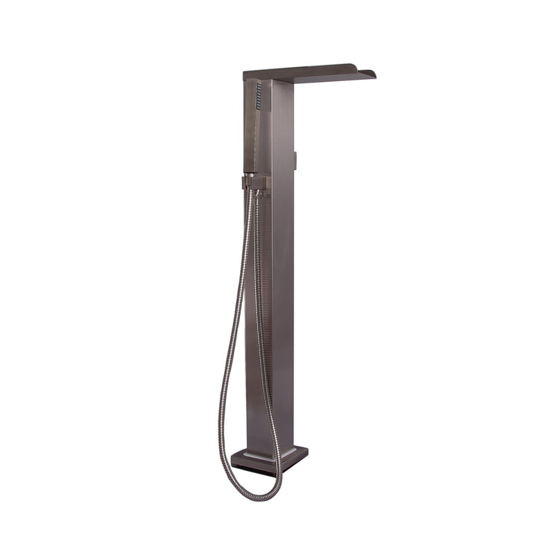 1 Handle Bathroom Freestanding Tub Filler with Diverter, Brushed Stainless
