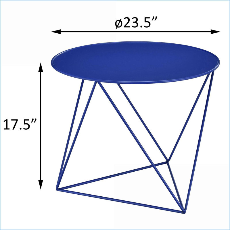 Table basse à base géométrique bleue en métal, peu encombrante, finition thermolaquée facile à nettoyer
