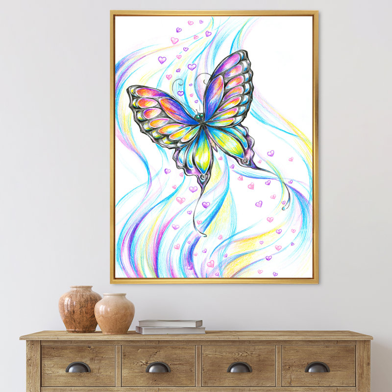 Iridiscent Butterfly - peinture sur toile, Toile encadrée dorée, H 40 po x l 30 po x P 1 po