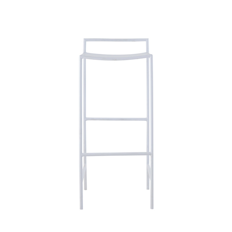 Tabouret de bar à dossier bas en métal blanc de 29,5 po de hauteur avec siège intégré Svelte Minimalist, Blanc