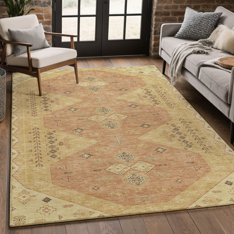 Tapis lavable à la machine intérieur / extérieur ACN2565, Doré, 8 pi x 10 pi
