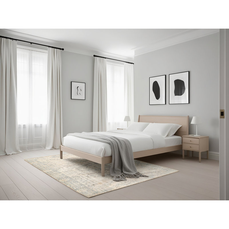 Tapis gris/crème traditionnel Parlier, Rond 5 pi