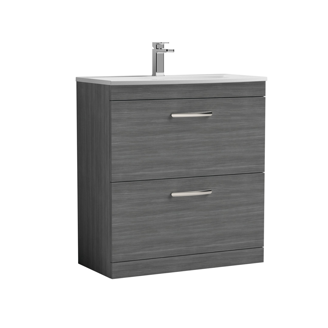Nuie Anthracite Athena Woodgrain 2 Drawer Vanity Unit And Curved Ceramic Basin | | Mdf | 800Mm - Image 3