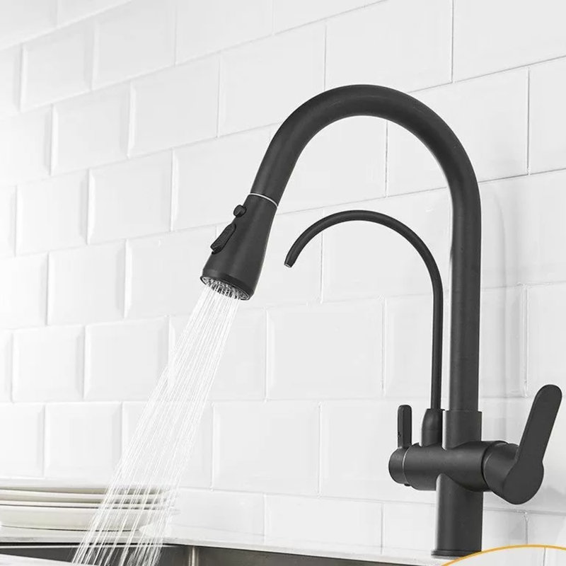 Robinet de cuisine Juno Black Touch - Robinet pivotant à double fonction pour les cuisines modernes