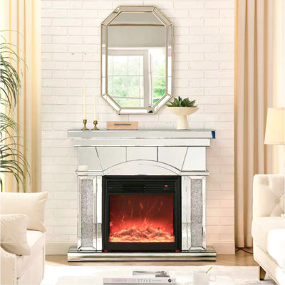Foyer de porte, chauffage électrique de 750 W, effet de flamme réaliste 3D, télécommande incluse, protégé, armoire de rangement portative en acrylique noir avec flammes, contrôle, mesures, économie d'énergie, pour