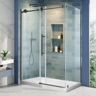 Armoire de porte de douche coulissante sans cadre de 56 x 60 po x P 36 po x H 72 po en verre transparent 5/16 po