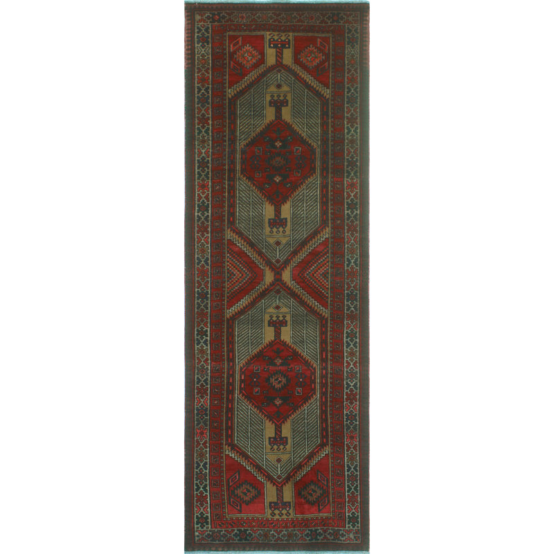 One-of-a-Kind 3'6" x 11' New Age Runner Wool Area Rug in Red