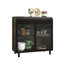 Buffet moderne avec portes en verre trempé figuré, dessus rabattable, tablettes intérieures, console de rangement à cadre en métal pour la salle à manger, la cuisine, le salon et le vestibule (noir)