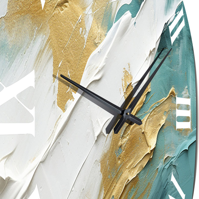 Golden Morning Glory, peinture sur fond or bleu sarcelle I - Horloge murale moderne Mid-Century, Petit