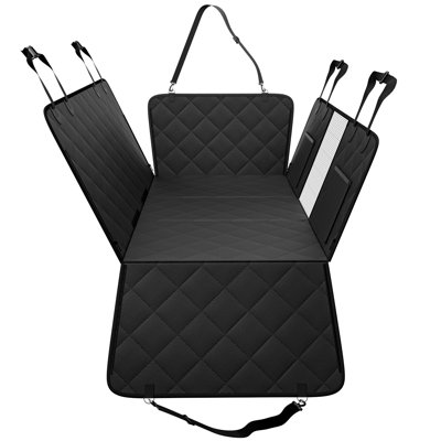Dog Car Back Seat Extender with Hard Honeycomb Base, Waterproof 600D Oxford Dog Hammock & Seat Cover, 53" × 24.8", 350 lb Capacity, Mesh Window & Storage Pocket for Cars, SUVs and Trucks