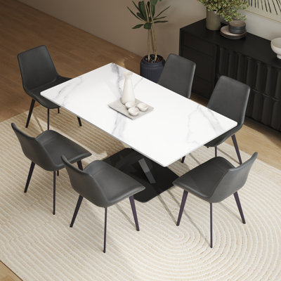 Ensemble de table de salle à manger 7 pièces 7 pièces avec 6 chaises en similicuir