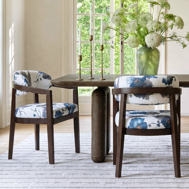 Chaises de salle à manger rembourrées Drake, Imprimé floral bleu / cadre brun foncé