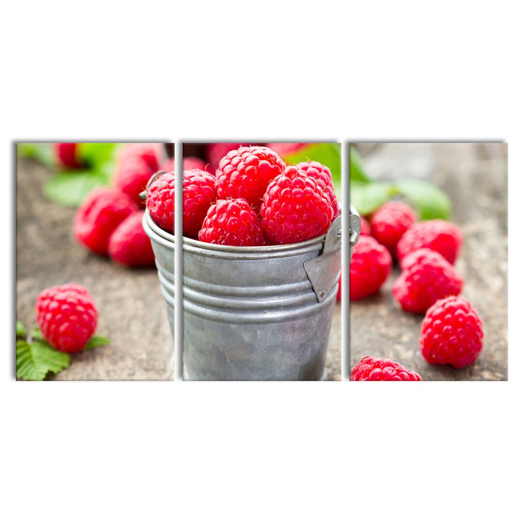 3-tlg. Leinwandbilder-Set Bucket of Fresh Raspberries