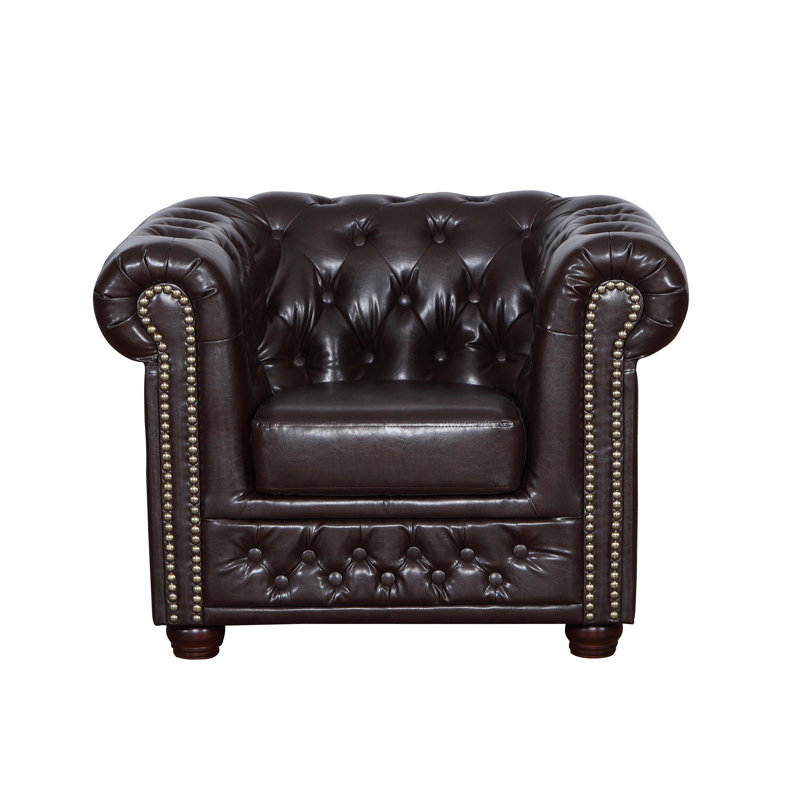 Auer Faux Leather Chesterfield Chair, Dark brown