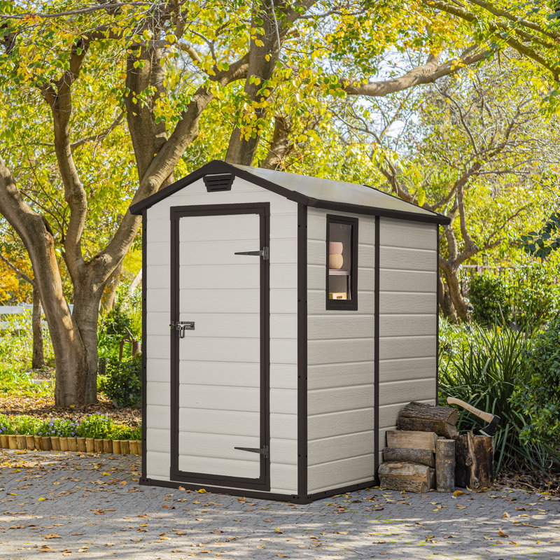 Keter Manor 4 ft. W x 6 ft. D Apex Outdoor Garden Shed, Brown