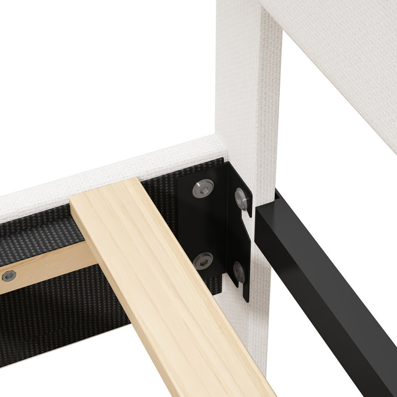 Lit plateforme tapissier en lin avec tête de lit réglable, Blanc, Très grand lit