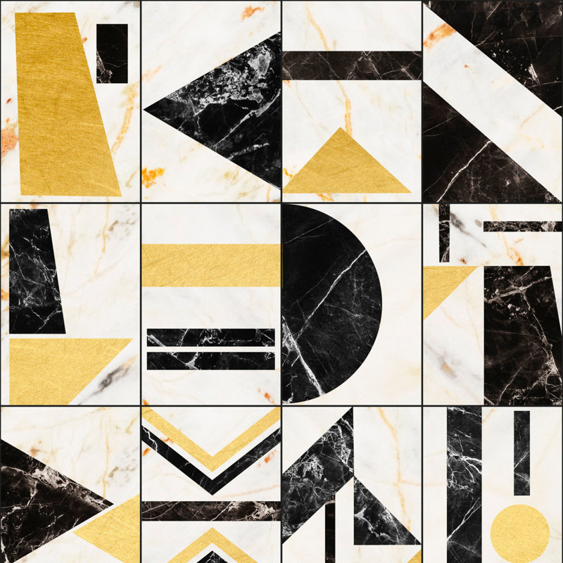 Manhattan Geometric Wallpaper Roll, Taupe/Black/Gold