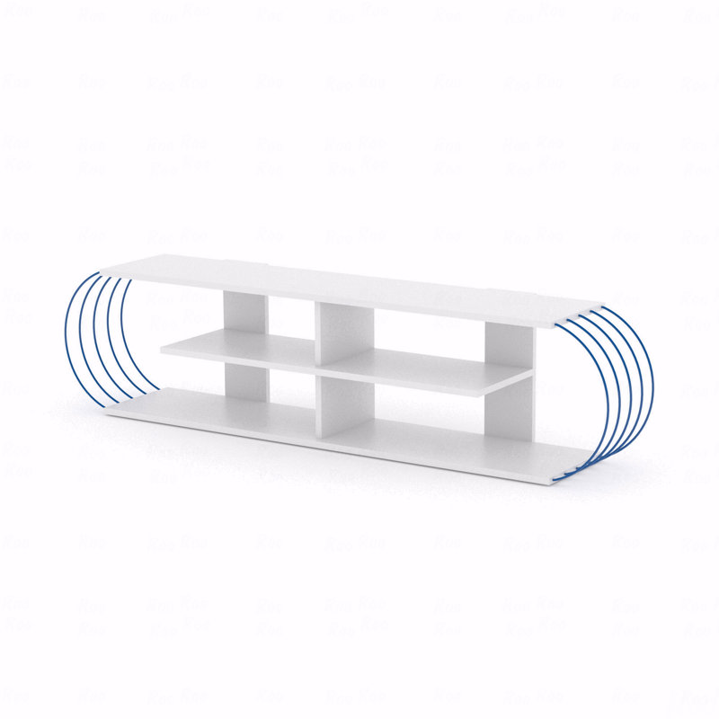 Meuble télé 68 po Mid Century Modern, Blanc / Bleu