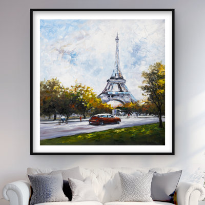 Driving near the Eiffel Tower - Modern Framed Print Decor