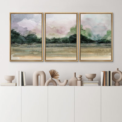 "Aquarelle, pastel, nuages, relief, paysage, paysage, nature sauvage, illustration, décor moderne", 3 pièces