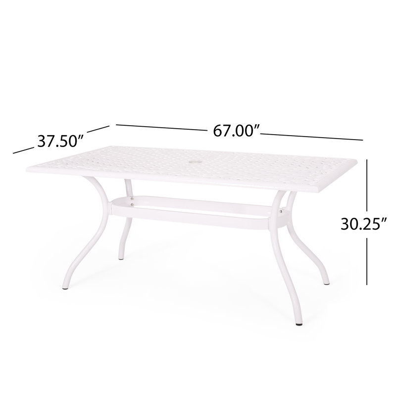 Nasir Rectangular Metal Outdoor Dining Table, White