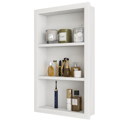 Armoire de niche murale en bois encastrée, armoire à pharmacie en bois avec tablettes réglables, rangement mural intégré pour salle de bain, salon, chambre à coucher ou couloir