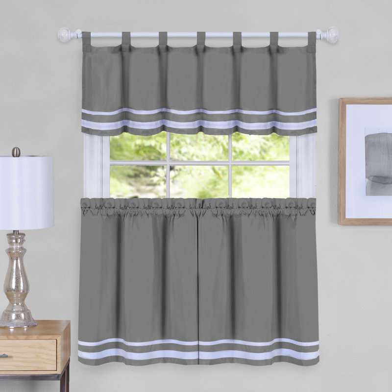 Pangkal Pinang Striped Tailored Kitchen Curtain, 58" W x 24" L, Gray
